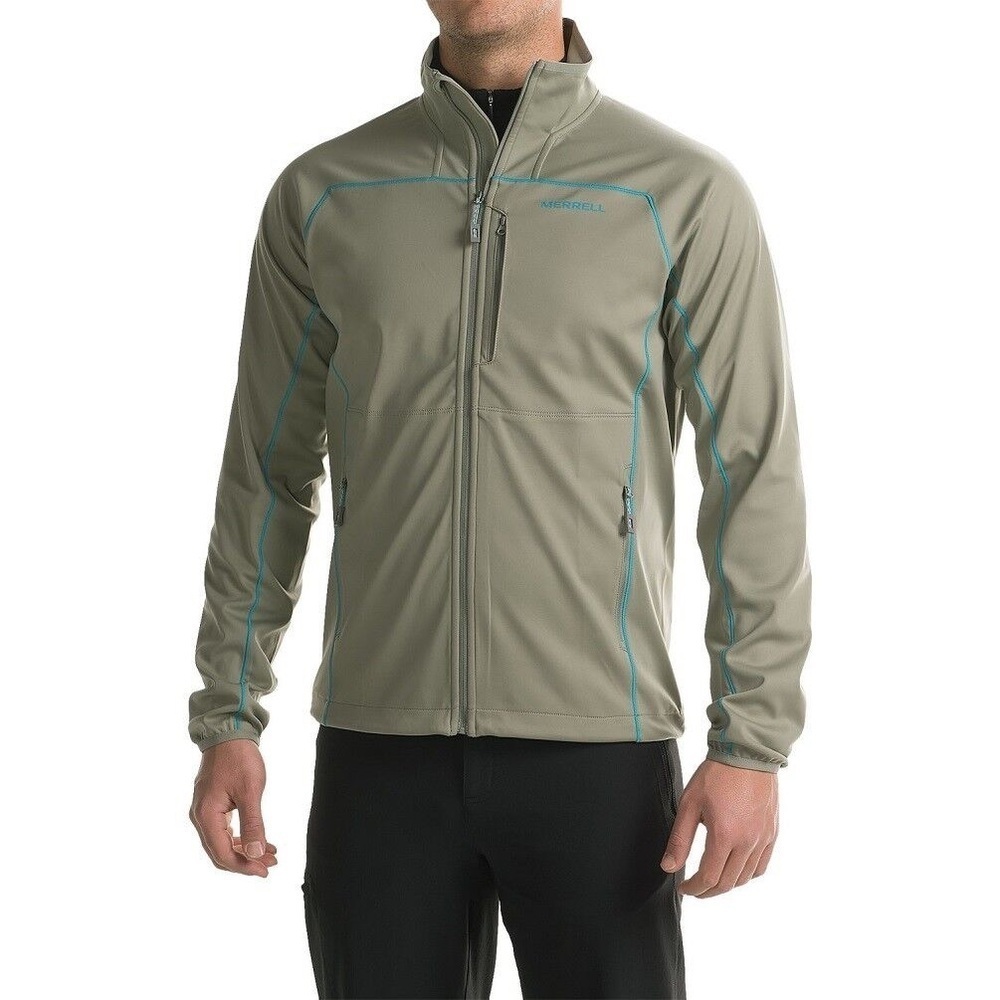 Merrell Mens Soft Shell Windbreaker Jacket Lightweight Zip Up Green Medium